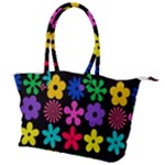 Colorful flowers on a black background pattern                                                          Canvas Shoulder Bag