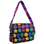 Colorful flowers on a black background pattern                                                            Courier Bag