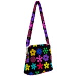 Colorful flowers on a black background pattern                                                         Zipper Messenger Bag