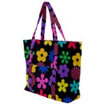 Colorful flowers on a black background pattern                                                        Zip Up Canvas Bag