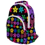 Colorful flowers on a black background pattern                                                         Rounded Multi Pocket Backpack