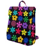 Colorful flowers on a black background pattern                                                         Flap Top Backpack