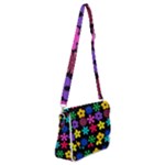 Colorful flowers on a black background pattern                                                        Shoulder Bag with Back Zipper