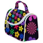 Colorful flowers on a black background pattern                                                         Satchel Handbag