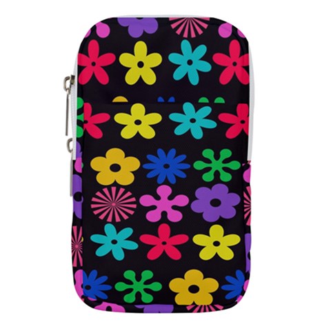 Colorful flowers on a black background pattern                                                         Waist Pouch (Large) from ArtsNow.com