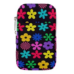 Colorful flowers on a black background pattern                                                         Waist Pouch (Large) from ArtsNow.com