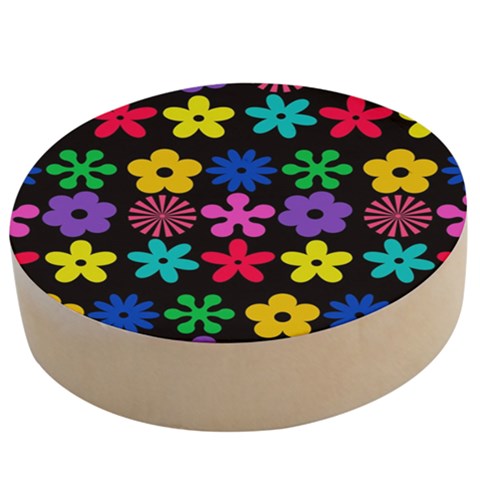 Colorful flowers on a black background pattern                                                         Wooden Bottle Opener (Round) from ArtsNow.com