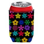 Colorful flowers on a black background pattern                                                        Thermal Can Holder