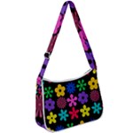 Colorful flowers on a black background pattern                                                        Zip Up Shoulder Bag