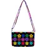 Colorful flowers on a black background pattern                                                        Double Gusset Crossbody Bag