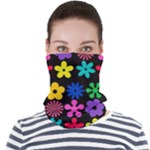 Colorful flowers on a black background pattern                                                        Face Seamless Bandana (Adult)