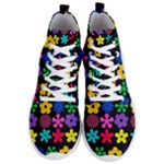 Colorful flowers on a black background pattern                                                           Men s Lightweight High Top Sneakers