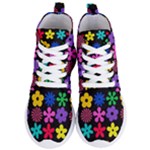 Colorful flowers on a black background pattern                                                           Women s Lightweight High Top Sneakers