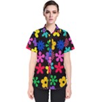 Colorful flowers on a black background pattern                                                            Women s Short Sleeve Shirt