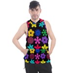 Colorful flowers on a black background pattern                                                          Men s Sleeveless Hoodie