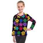 Colorful flowers on a black background pattern                                                         Kids  Long Mesh Tee