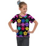 Colorful flowers on a black background pattern                                                         Kids  Mesh Piece Tee