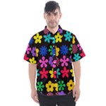 Colorful flowers on a black background pattern                                                          Men s Short Sleeve Shirt