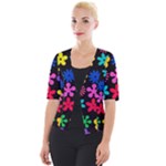 Colorful flowers on a black background pattern                                                         Cropped Button Cardigan