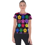 Colorful flowers on a black background pattern                                                           Short Sleeve Sports Top