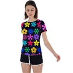 Colorful flowers on a black background pattern                                                            Back Circle Cutout Sports Tee