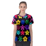 Colorful flowers on a black background pattern                                                            Women s Sport Mesh Tee