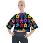 Colorful flowers on a black background pattern                                                          Mock Neck Tee