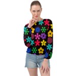 Colorful flowers on a black background pattern                                                           Banded Bottom Chiffon Top