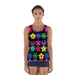 Colorful flowers on a black background pattern                                                            Women s Sport Tank Top