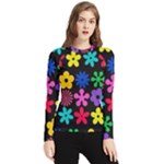 Colorful flowers on a black background pattern                                                           Women s Long Sleeve Rash Guard