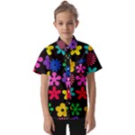 Colorful flowers on a black background pattern           Kids  Short Sleeve Shirt