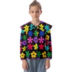 Colorful flowers on a black background pattern                           Kids  Peter Pan Collar Blouse