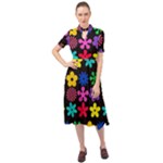 Colorful flowers on a black background pattern                                                               Keyhole Neckline Chiffon Dress