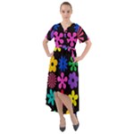 Colorful flowers on a black background pattern                                                              Front Wrap High Low Dress