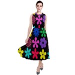 Colorful flowers on a black background pattern                                                               Round Neck Boho Dress