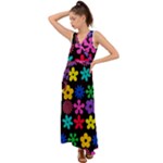 Colorful flowers on a black background pattern                                                              V-Neck Chiffon Maxi Dress