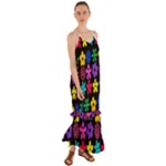 Colorful flowers on a black background pattern                                                               Cami Maxi Ruffle Chiffon Dress