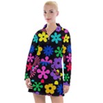 Colorful flowers on a black background pattern                                                             Women s Hoodie Dress