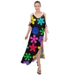 Colorful flowers on a black background pattern                                                              Maxi Chiffon Cover Up Dress