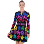 Colorful flowers on a black background pattern                                                               Long Sleeve Panel Dress