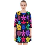 Colorful flowers on a black background pattern                                                          Smock Dress