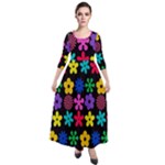 Colorful flowers on a black background pattern                                                              Quarter Sleeve Maxi Velour Dress