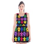 Colorful flowers on a black background pattern                                                            Scoop Neck Skater Dress