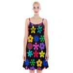 Colorful flowers on a black background pattern                                                             Spaghetti Strap Velvet Dress