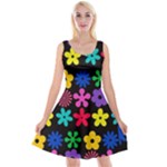 Colorful flowers on a black background pattern                                                                 Reversible Velvet Sleeveless Dress