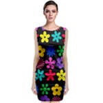 Colorful flowers on a black background pattern                                                            Sleeveless Velvet Midi Dress