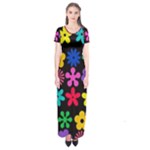 Colorful flowers on a black background pattern                                                            Short Sleeve Maxi Dress