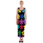 Colorful flowers on a black background pattern                                                            Fitted Maxi Dress