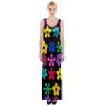 Colorful flowers on a black background pattern                                                            Maxi Thigh Split Dress