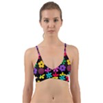 Colorful flowers on a black background pattern                                                           Wrap Around Bikini Top